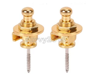 2 Pcs Guitar Strap Locks Buttons Round Head for Guitar Bass Schaller Style Gold - Picture 1 of 4