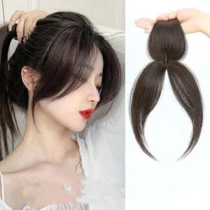 100% Human Hair Topper Toupee French Curtain Part Bangs Hairpiece Wigs For Women - Picture 1 of 7