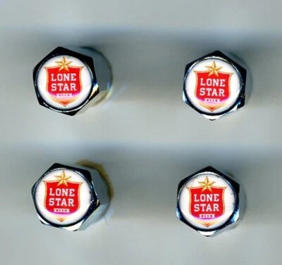 4 tapas de válvula de neumático de latón cromado Lone Star Beer coche, bicicleta, carros de golf Foto 1 de 2