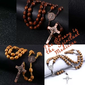 Handmade Wooden Rosary Beads Catholic Cross Christian Antique Traditional Style - Picture 1 of 4