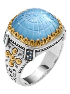 Konstantino Dome Sterling Silver 18k Gold MOP Blue Spinel Ring DKJ978-629 S7 - Picture 1 of 4