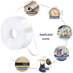 Nano Tape 1-5M Clear Double Sided Gel self adhesive Reusable, 1cm x 1mm Strong - Picture 1 of 16