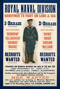 WWI Royal Navy Recruitment Poster 1913 Metal Sign Plaque Pub Bar Mancave Den - Afbeelding 1 van 1