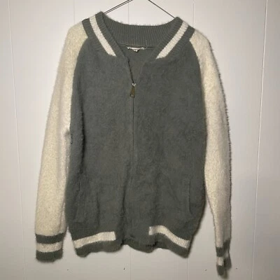 Easel Sz M/L Womens Sweater Knit  Zip Cardigan Gray Varsity Style - Image 1 of 4