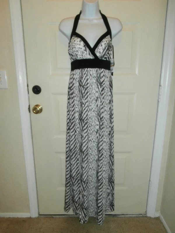 НОВЫЙ LOVE TEASE МАКСИ ПЛАТЬЕ SZ 3 МАЛЕНЬКИЙ ЧЕРНЫЙ БЕЛЫЙ С ПОДКЛАДКОЙ ЖИВОТНОЕ ПЕЧАТИ - Изображение 1 из 4