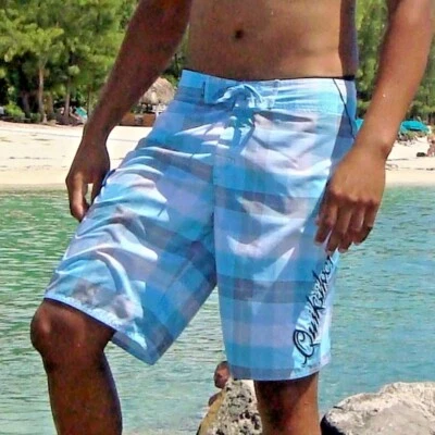 Quiksilver Vintage Seltene Boardshorts Blau Kariert A201800 - Bild 1 von 4