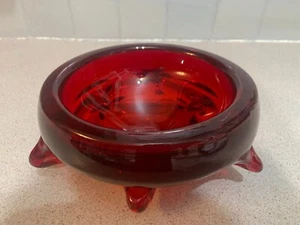 Ruby Red Glass Oval Center Serving Bowl Footed Vintage, 7 inches Mid- Century - Picture 1 of 17