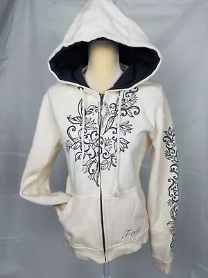 T-Rex Cream Off White W/ Blue Design Jacket Cotton Blend Hooded Sz L Gr8 Cond. - Image 1 of 3