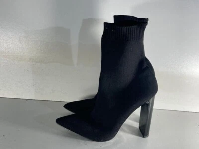 Damenschuhe Größe 5/38 gebraucht schwarz Stoff Socken Absatz Stiefeletten -B46 - Bild 1 von 4