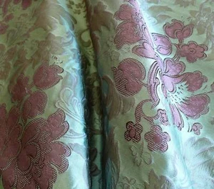 BY YD HiEND 100%SILK LAMPAS PEONY BUSH PURPLE  "EMERALD" THICK 560Emerald - Picture 1 of 12