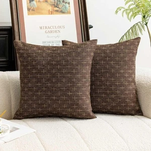 ➕ New Pack of 2 Decorative Throw Pillow Covers Brown Rustic Woven 20x20 - Picture 1 of 5