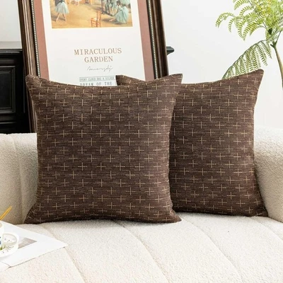 ➕ New Pack of 2 Decorative Throw Pillow Covers Brown Rustic Woven 20x20 - Image 1 of 4