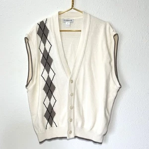 Vtg Musingwear Men’s Argyle Seater Vest Button Front Size XL Cream 100% Cotton - Picture 1 of 6