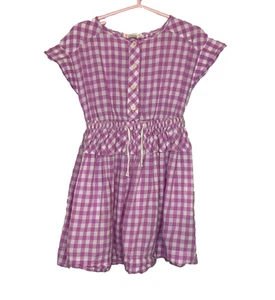 Girls' 5 Crewcuts Purple Gingham Plaid Button Front A-Line Dress - Picture 1 of 4