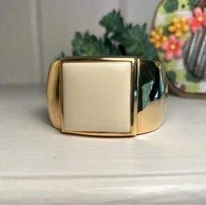 Vintage Avon Armreif Armband breit creme eckig Emaille goldfarben glänzend konisch - Bild 1 von 13