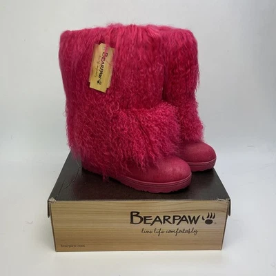 NEW BEARPAW Canada Boetis II Electic Pink Mongolian Sheepskin Fur Boots Sz 9 - Image 1 of 4