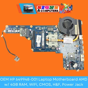 Placa madre para computadora portátil OEM HP 649948-001 AMD con 4 GB de RAM, WiFi, CMOS, H&F, conector de alimentación - Imagen 1 de 2