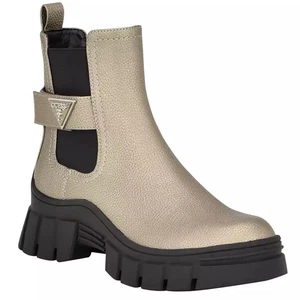 Guess Hensly Boot Women 5 Pewter Faux Leather Side Gore Platform Chelsea LION592 - Picture 1 of 10