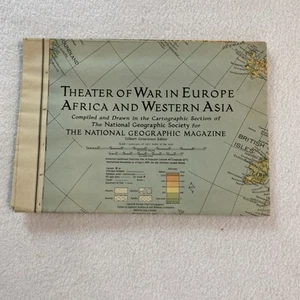 1942 National Geographic Magazine Theater of War in Europe Africa Asia 31x26 1/2 - Picture 1 of 15