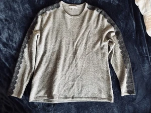 Nordstrom 100% Kaschmir Collection grauer Pullover Gr. XL schwarz Spitzenbesatz - Bild 1 von 12
