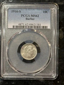 1916-S Barber Dime 10c PCGS MS62 - Picture 1 of 4