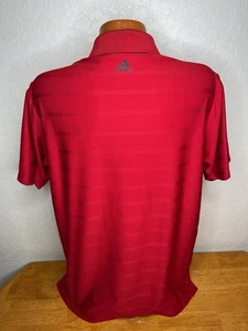 Men's Adidas Climacool S/S Polo Golf Shirt Medium M - Red Striped - Polyester - Picture 1 of 5