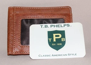 TB Phelps Fold Over Card Holder Money Clip Brown Bison Leather NWOT - Picture 1 of 6