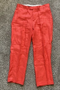 Polo Ralph Lauren Pants Men's 34x30 Red 100% Linen Straight Leg Mid-Rise - Picture 1 of 12