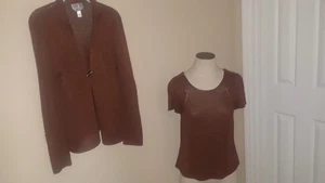 Vintage Talbots Toffee braun italienisches Garn Top & Cardigan Pullover Twin Set Größe L - Bild 1 von 10