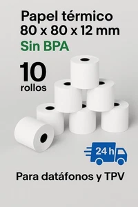 Papel termico 80x80 mm sin BPA | Pack 10 rollos | TPV | Envío 24 h España - Imagen 1 de 3
