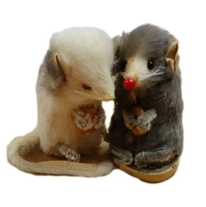 2 Vintage Toy Original Fur Mice Mouse Holding Corn West Germany Gray White 2" - Picture 1 of 10