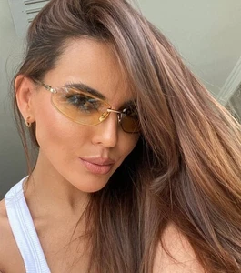 Miu Miu MU A50S 5AK7R1 Unisex Rectangle Sunglasses in Gold with Yellow Lens 100% - Picture 1 of 7