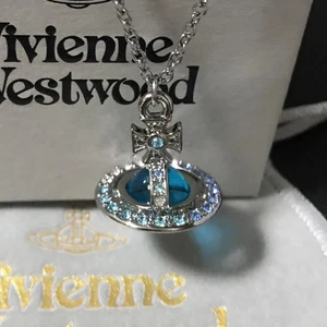 Vivienne Westwood Necklace Silver/Blue Gradient Tiny Orb Pendant with 40cm Chain - Picture 1 of 7