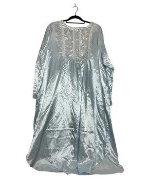 VTG Heavenly Bodies Miss Elaine Nightgown Blue Satin Embroidery Sz 2X - Image 1 of 4