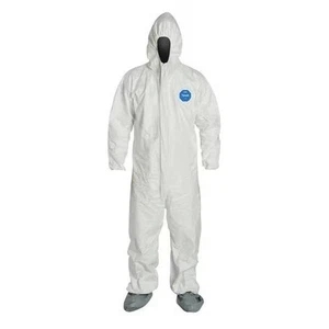 25 Tyvek 400 Hooded Disposable Coverall Attached Skid-Resistant Boots 3XL White - Picture 1 of 17