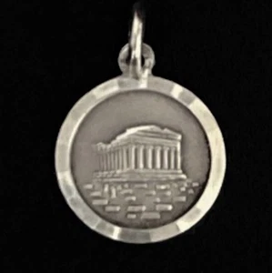 950 Silver Vintage Greek Parthenon Greece Athens Acropolis Round Travel Pendant - Picture 1 of 7