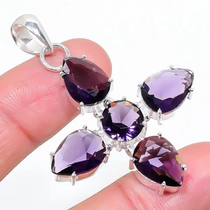 Purple Amethyst Gemstone Handmade 925 Sterling Silver Jewelry Pendant Size 2" - Picture 1 of 1