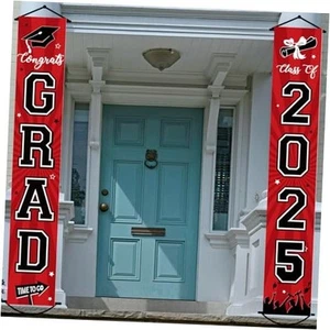 2025 Graduation Banner Class of 2025 Congrats Grad Porch Sign Red and Black - Picture 1 of 7