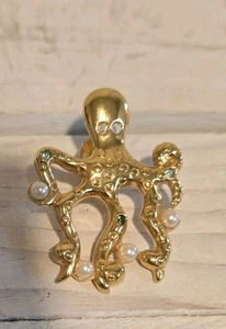 Avon Oktopus Pin Elegant Sea Life 1995 goldfarbene Kunstperlen Kristalle Ozean - Bild 1 von 2