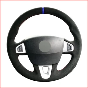 Black Suede Hand Sew Steering Wheel Cover for Renault Megane 08-16 Fluence ZE - Picture 1 of 5