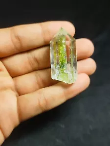 Matita al quarzo trasparente grezzo unica con riempimento peridoto - cristallo curativo - Foto 1 di 2