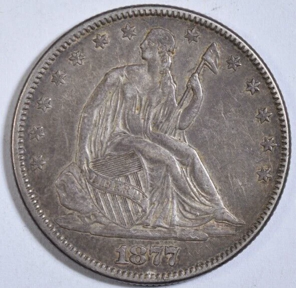 1877 SEATED LIBERTY HALF DOLLAR ~ SO VERY ORIGINAL NEVER-CLEANED XF/AU! INV#9 - Image 1 of 2