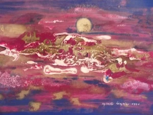 Tolles Gemälde Komposition signiert Mireille Lemoine - Mondmotiv - Bild 1 von 6