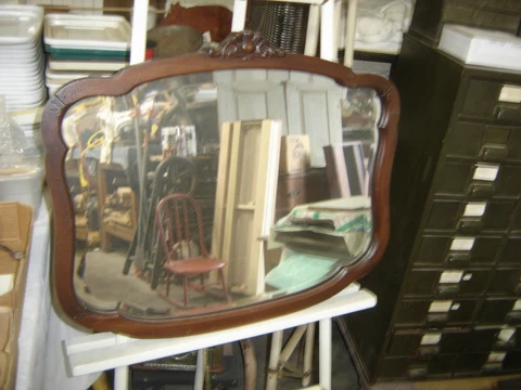 Antique Salvage ~ Walnut Shaped Beveled Mirror w/Applied carving           #1509 Cover