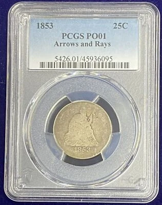 1853 Seated Liberty Quarter 25c Lowball PCGS PO1 POOR 1 #55010 - Image 1 of 2