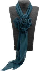 Scarf Small Narrow Teal Organza with Large Removable Rosette Flower Clip New - Picture 1 of 15
