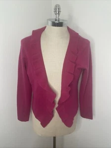 Saffron Womens Pink Cashmere Cardigan Sweater Size XL Fuchsia Ruffled - Picture 1 of 6
