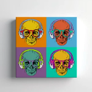 Bunte Schädel Pop Art Leinwand Druck Wandkunst, stilvolle Wohnkultur Wandhänge - Bild 1 von 12