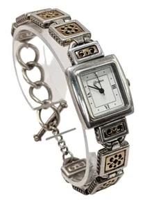 Brighton Silver and Gold Tone 2 Tone Square Metal Link Watch NEW BATT - Picture 1 of 9
