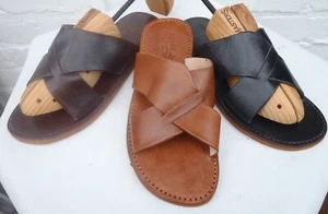 HERREN 100 % MAROKKANISCHES LEDER SLIPPER * CROSS OVER SANDALEN, 3 FARBEN, 5 GRÖSSEN - Bild 1 von 19